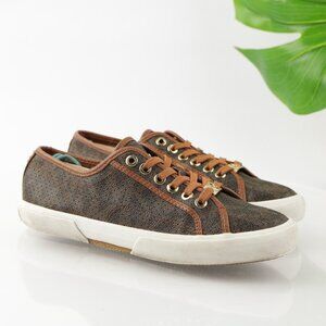 Michael Kors Womens Boerum Sneaker Size 7.5 Brown MK Print Lace Up Shoe Casual